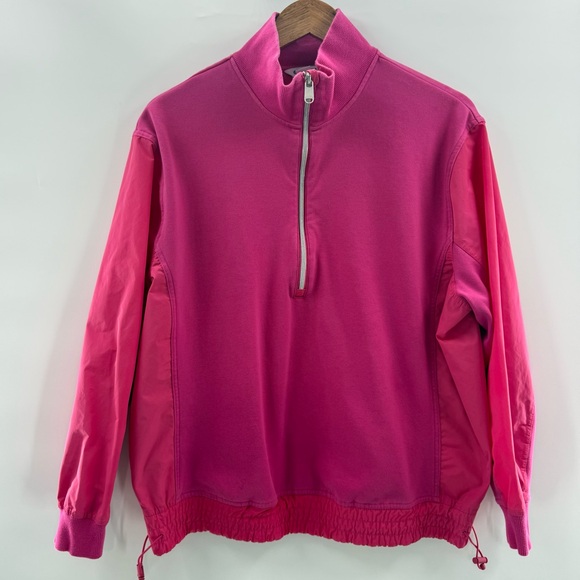 Athleta Triumph Hybrid Half Zip Sweatshirt Hot Pink Gym Size Medium - Picture 2 of 10